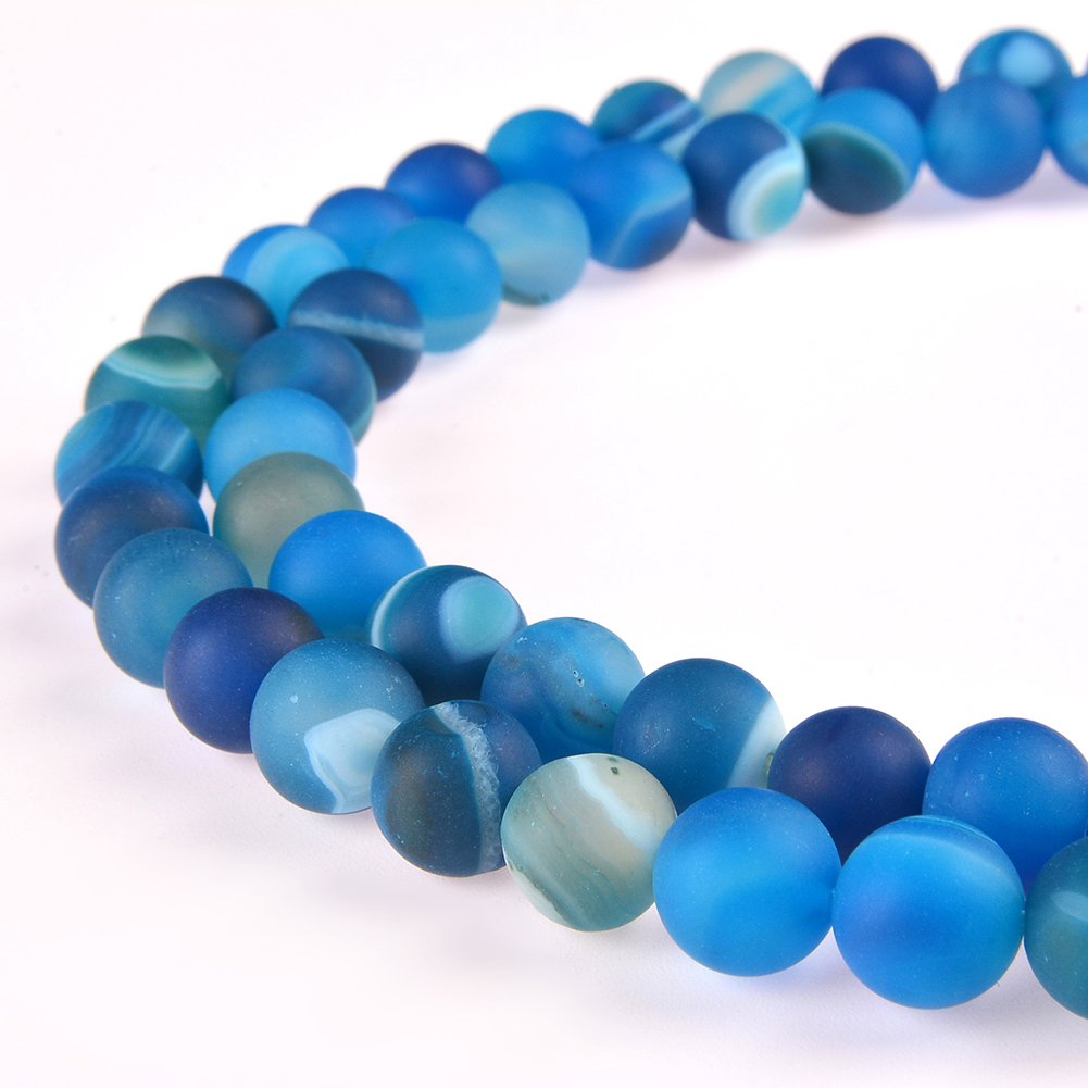 Pltbeads Gorgeous Blue Stripe Agate Natural Gemstone Loose Beads 6Mm Matte Round Approxi 155 Inch Diy Bracelet Necklace For Jewe