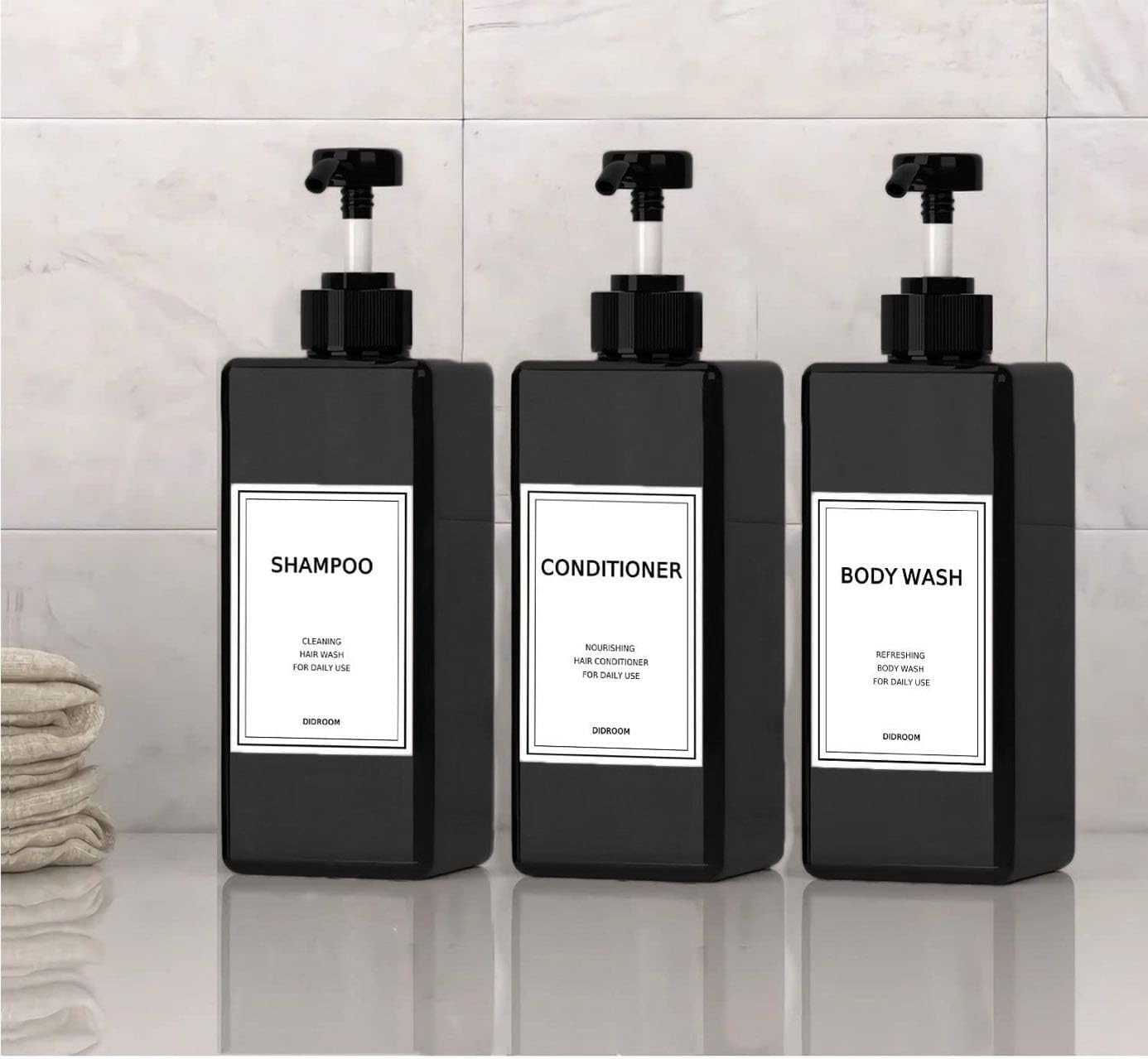 Modern Shampoo And Conditioner Dispenser (21 Oz, Pack Of 3) Refillable Pump Bottle Set Empty Shower Plastic Bottles With Pump Fo