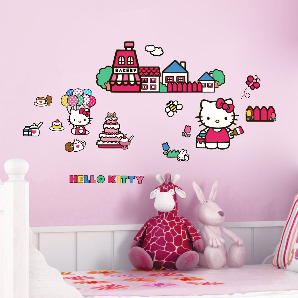 Decor Villa Pvc Vinyl Hello Kitty 3D Wall Sticker Just Peel & Stick New Modern Art & Trendy Wall Stickers For Home Decoration, L