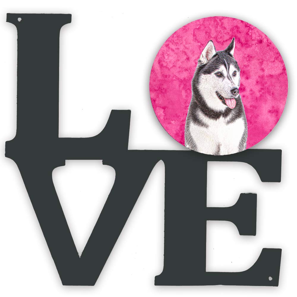 Pink Alaskan Malamute Metal Wall Artwork LOVE KJ1224PKWALV
