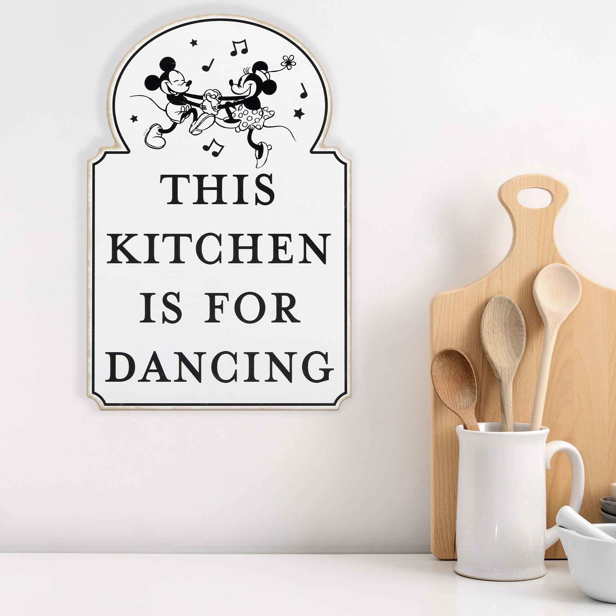 Open Road Brands Disney Mickey and Minnie Mouse This Kitchen Is for Dancing Wood Wall Decor - Cute Mickey Mouse Kitchen Wall Art