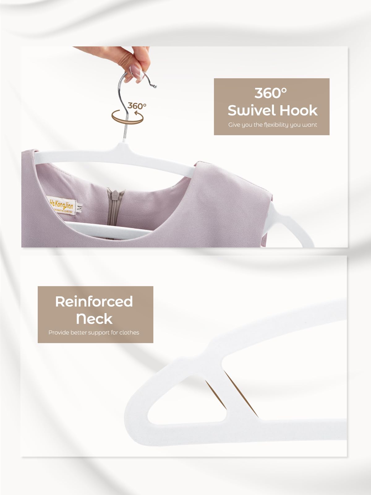 House Day White Velvet Hangers 60 Pack, Luxury Felt Hangers Non Slip Clothes Hangers, Space Saving White Hanger Heavy Duty Coat