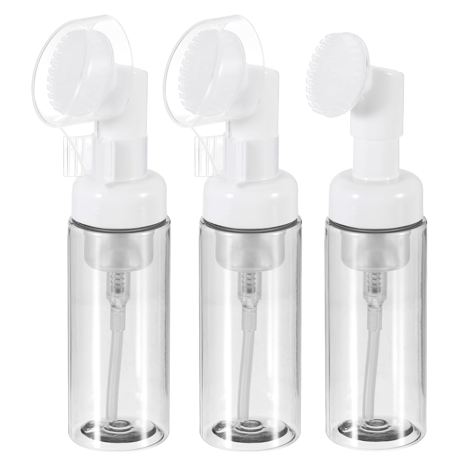 uxcell 3Pcs Foam Pump Bottle with Brush, 2oz / 60ml Empty Foaming Dispensers Bottle for Travel Facial Cleanser Hand Soaps Shampo