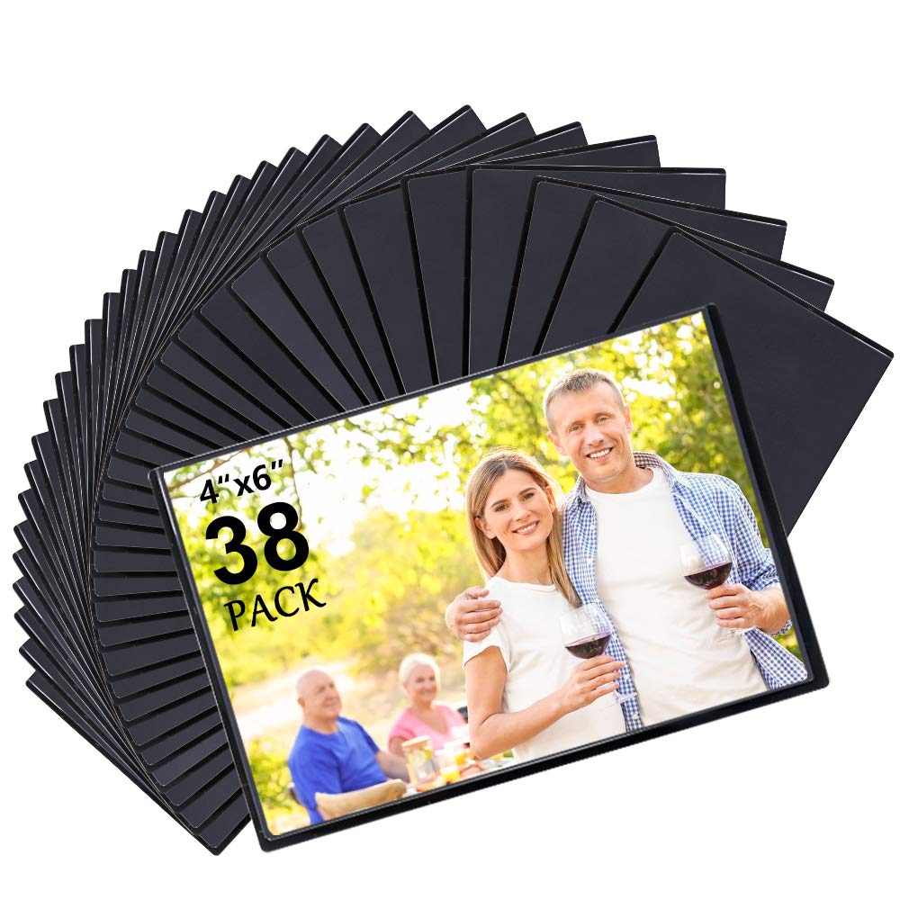 Tebik 38 Pack Magnetic Picture Frames, Holds 4 x 6 Inches Photos Pictures, Black Magnetic Photo Frames with Clear Pocket for Ref