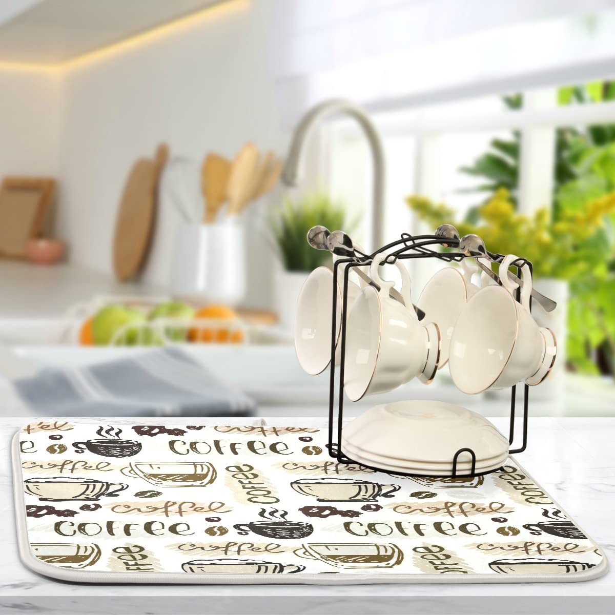 Coffee Mat Coffee Cup Drying Mat Coffee Maker Mat for Tabletop  Coffee Lover Microfiber Dish Drying Mats Cafe Bar Kitchen Spill Mat 16x18 Inch Medium