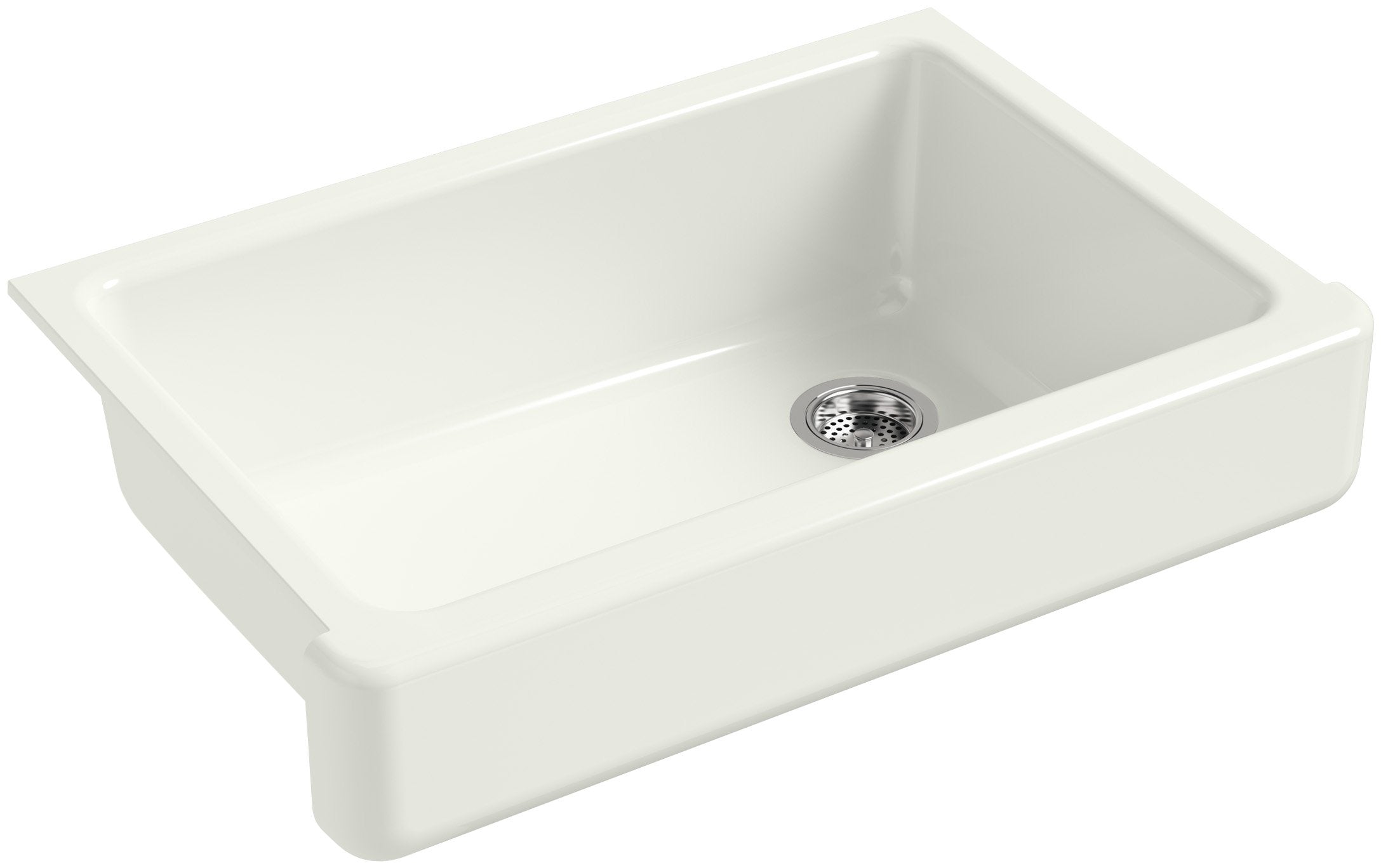 KOHLER Whitehaven Farmhouse Self-Trimming Apron Front Cast Iron Sink, Single Bowl with Short Apron, 33 Inch, Dune