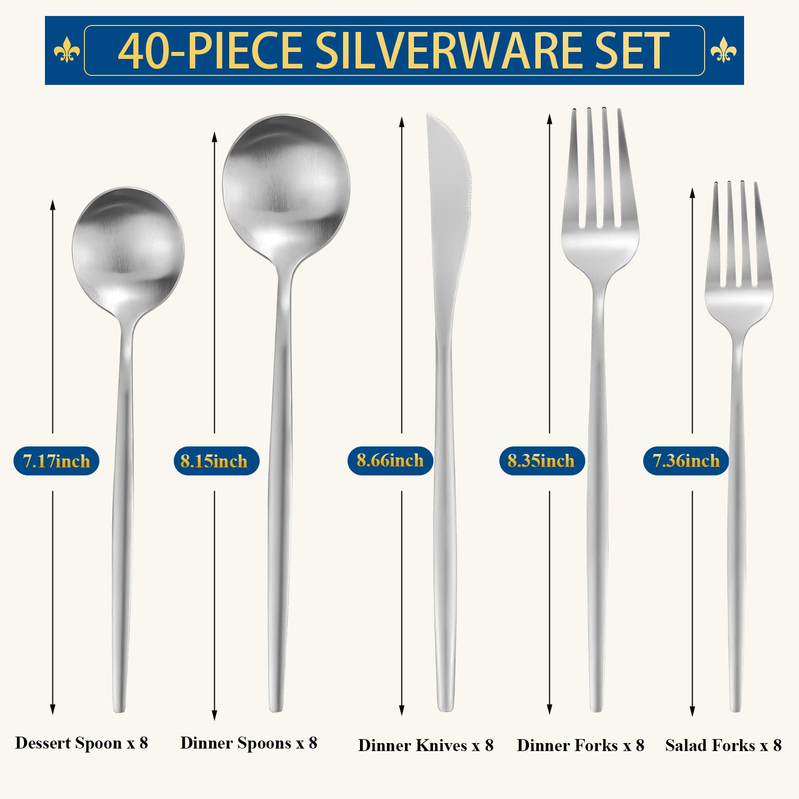 Silverware Set For 8, 40 Piece Flatware Set, Cutlery Tableware Set Include Spoons And Forks Set, Stainless Steel Utensil Set, Ma