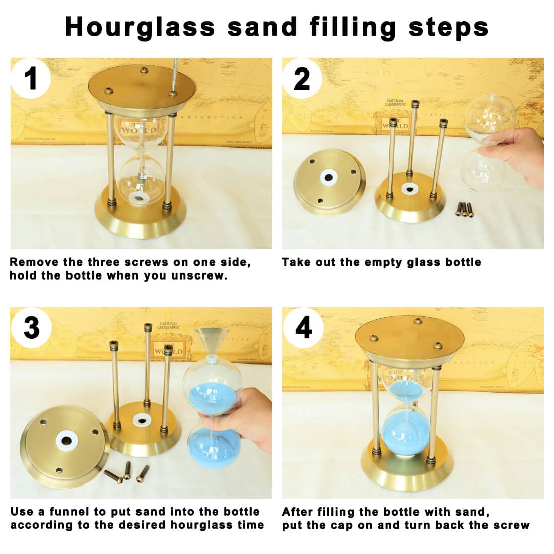 Diy Sand Timer, Brass Empty Hourglass For Wedding Sand Ceremony Fillable, Small Unity Hour Glass Set, Vintage Sand Clock Gold Fr