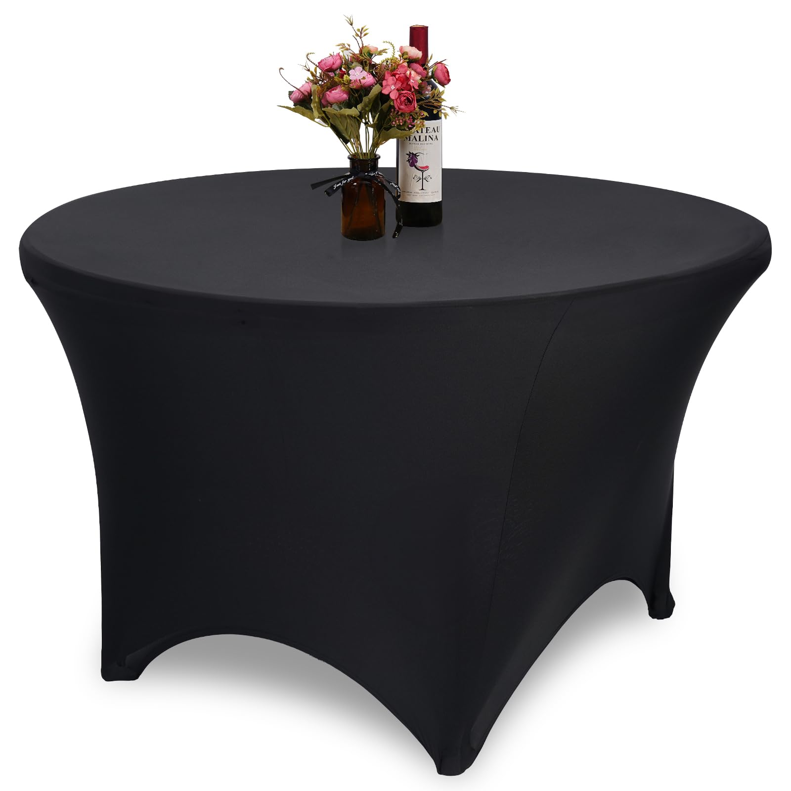 GFCC 4ft. Black Round Stretch Tablecloth Table Cover