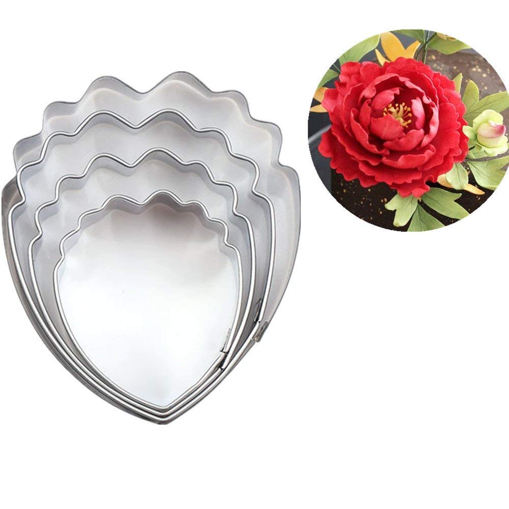 4Pcs Gumpaste Flower Cutter Set 2Pcs Fondant Silicone Mold Gumpaste Peony Sugarcraft Fondant Flower Veining Mold Chocolate Makin