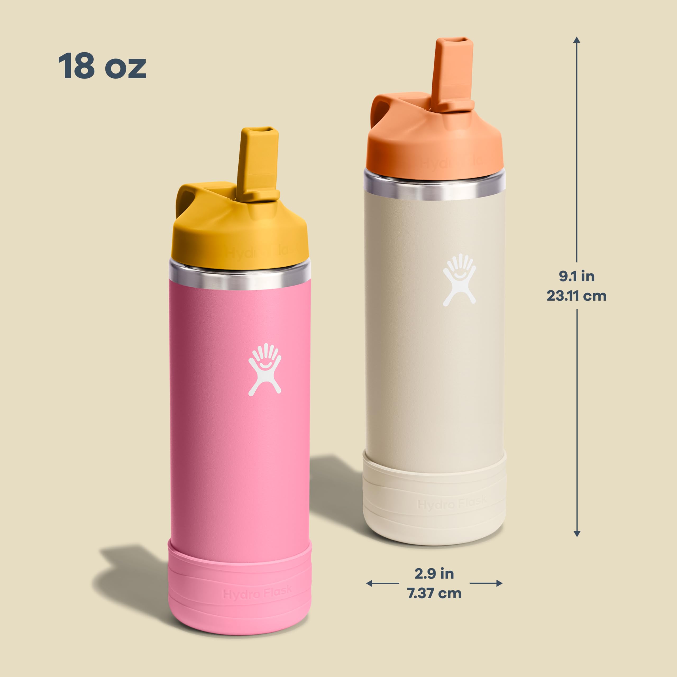 Hydro Flask Kids Water Bottle for School - Stainless Steel and Insulated with Straw Cap - 18 Oz Coconut