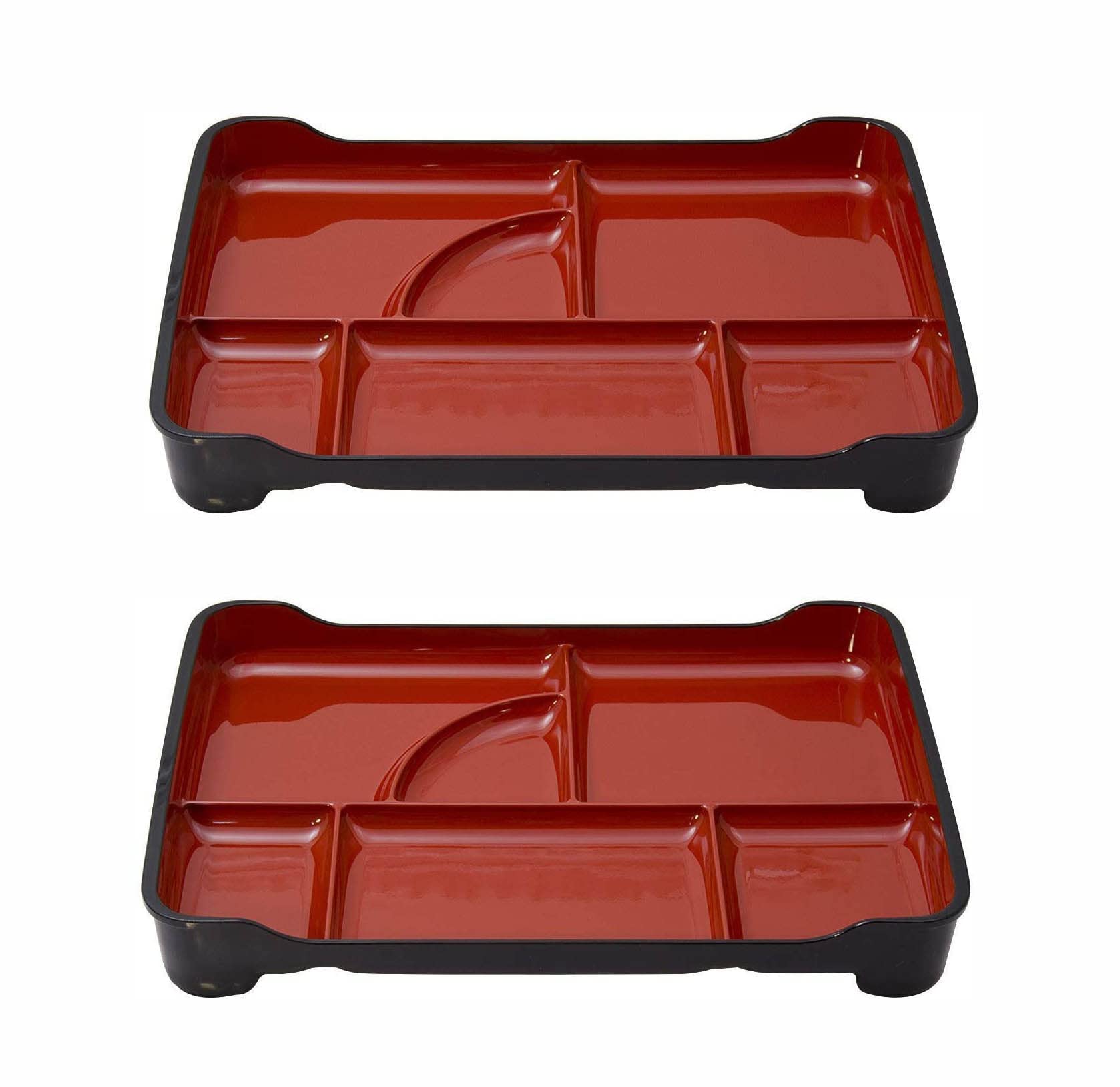 Japanbargain 1590, Japanese Lunch Bento Box Traditional Plastic Lacquered Bento Plate 6 Compartments For Restaurant Or Home, Red