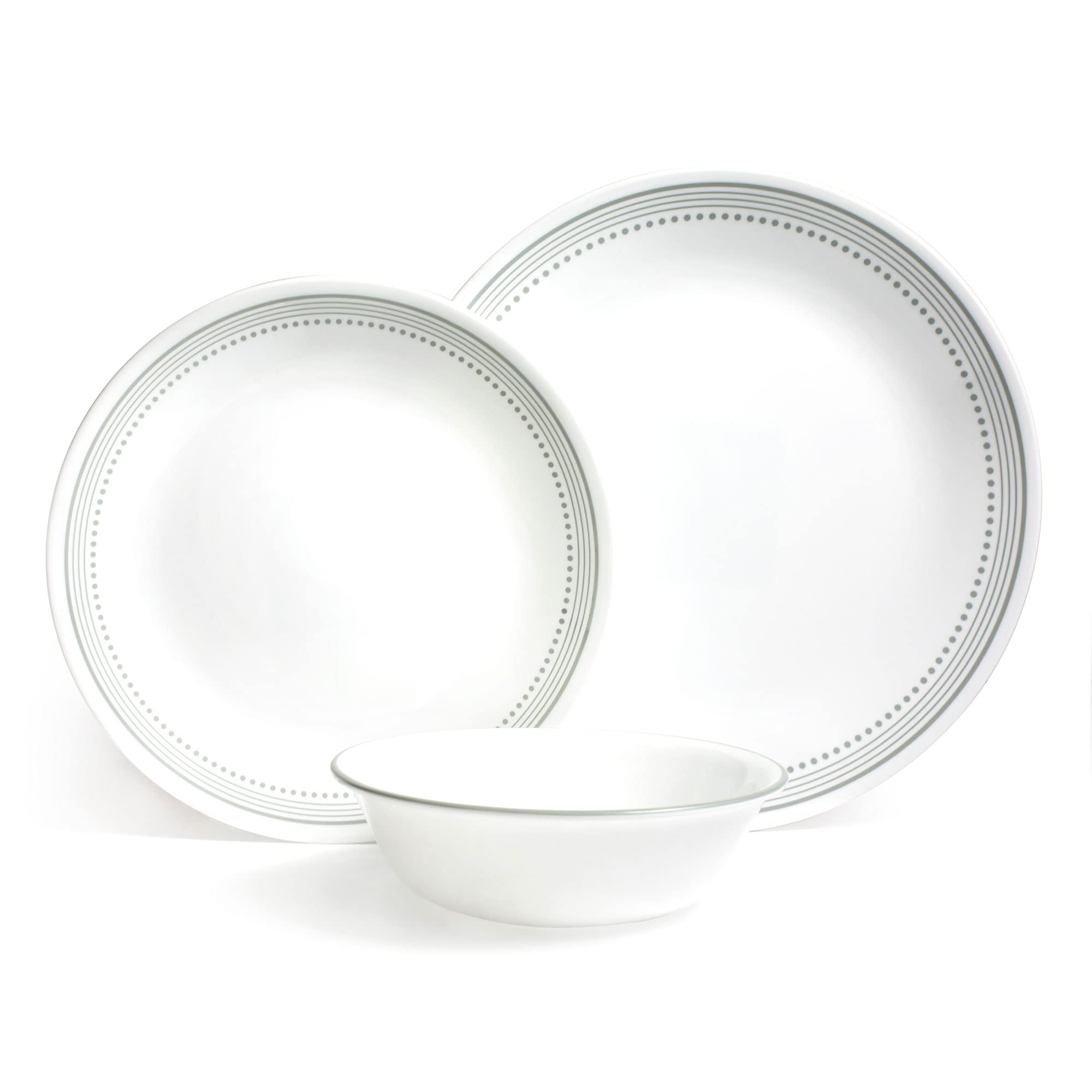 Corelle Dinnerware Set (12pc Set, Mystic Grey)-Dinner Set for 4 Includes 4 x Dinner Plates, Side Plates & Bowls 3 X More Durable