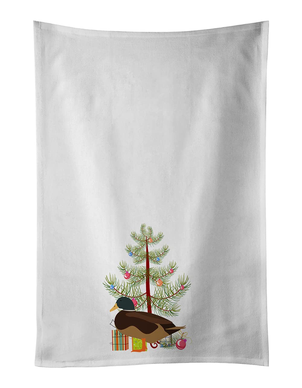 Silver Bantam Duck Christmas White Kitchen Towel Set of 2