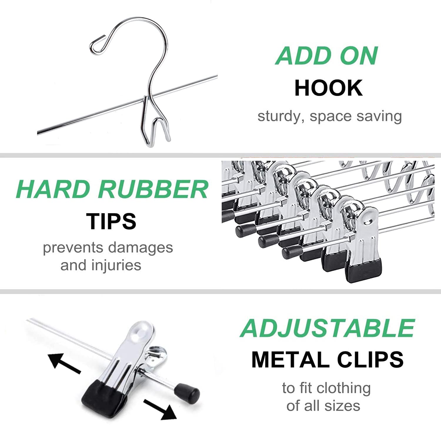 Amber Home 26 Pack Heavy Duty Add On Metal Pants Skirt Hangers, Stackable Add-On Metal Clothes Hangers With 2-Adjustable Clips,