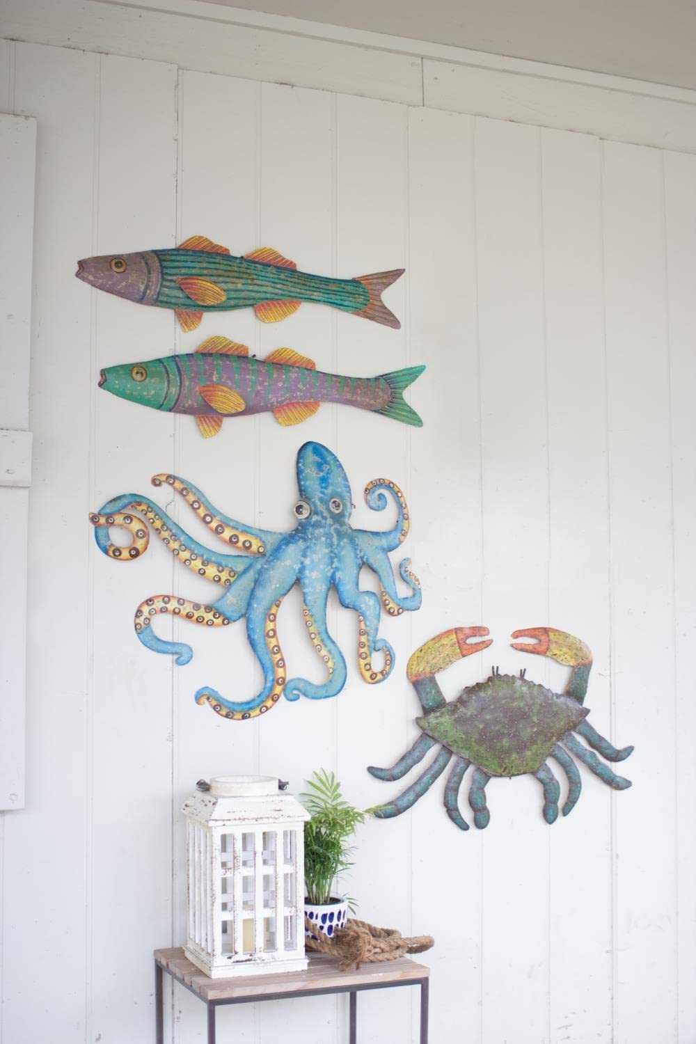 KALALOU A5650 Hand Hammered Recycled Metal Octopus Wall Hanging, One Size, Multicolored, 28.00 x 32.00