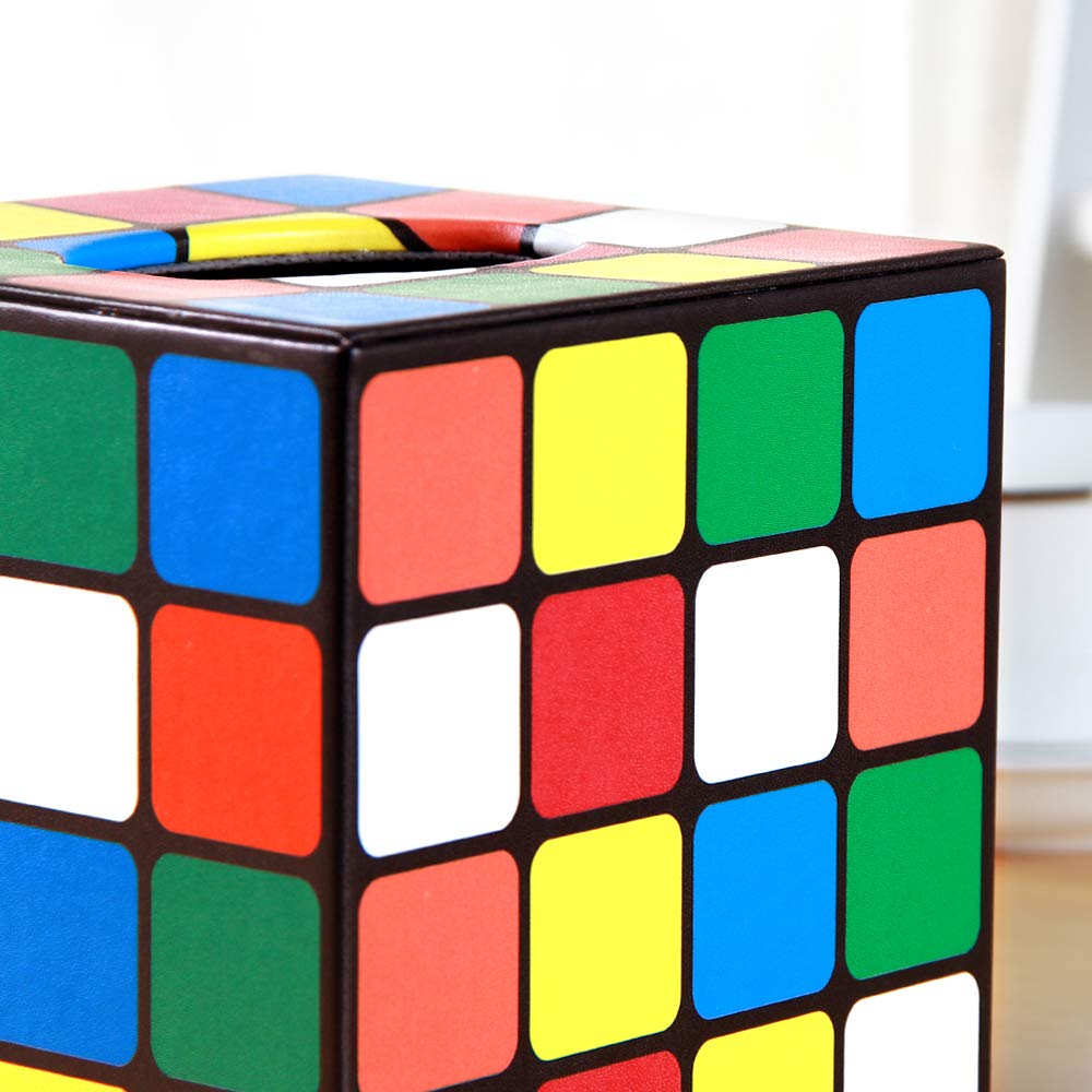 Tissue Box Holder Leather Square Facial Tissue Box Cover Pumping Paper Case Dispenser, Magic Cube Napkin Holder For Bathroom Van