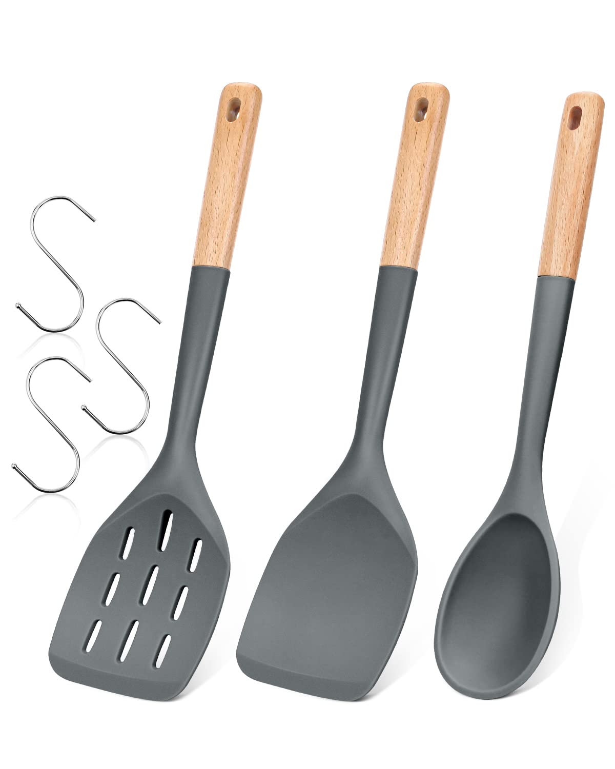 Pack Of 3 Silicone Spatula, Non Stick Cooking Utensil Set, Wooden Handle Kitchen Turner For Baking Mixing Grilling Serving Food