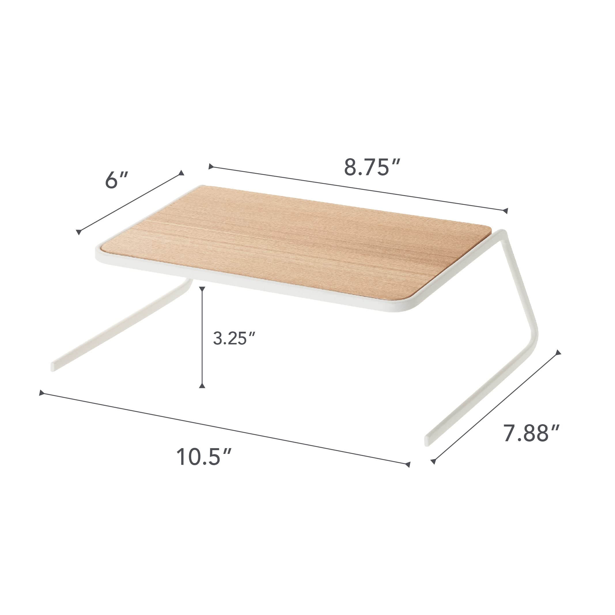 YAMAZAKI Home Dish Kitchen Cabinet Shelf and Organizer  Steel + Wood  Small  Riser  White