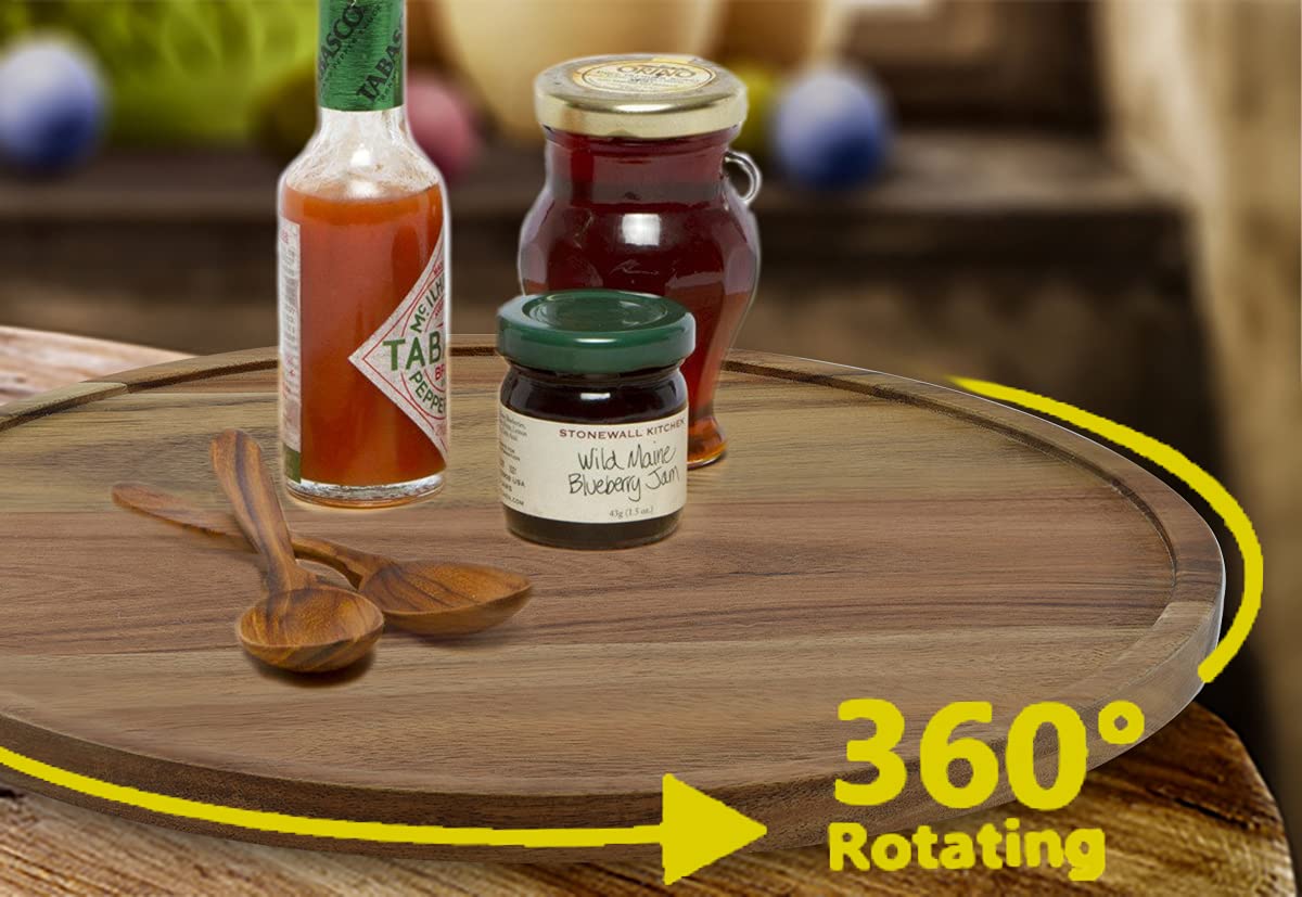 12'' Acacia Wood Lazy Susan Organizer Kitchen Turntable For Cabinet Pantry Table Organization