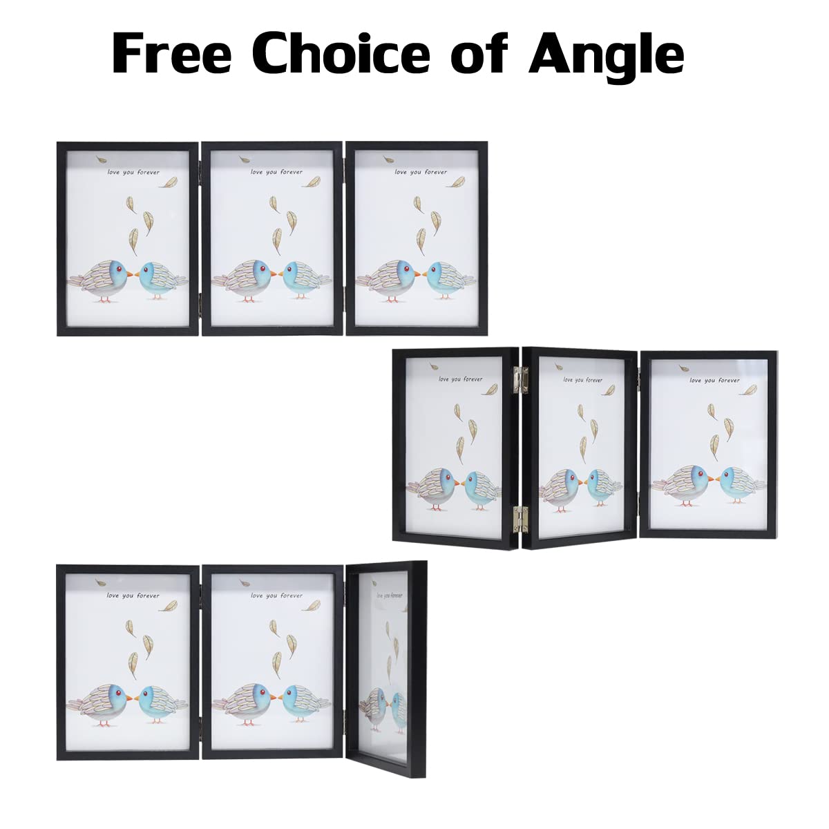 3 Picture Frame 4x6 Black Triple Hinged MDF Wood with Glass Front Three Opening Photo Frame Stand Vertical on Tabletop