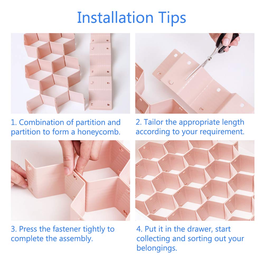 Poeland Drawer Divider Organizer Adjustable DIY Grid Honeycomb Drawer Divider for Underwear Belt Scarf Socks Gray