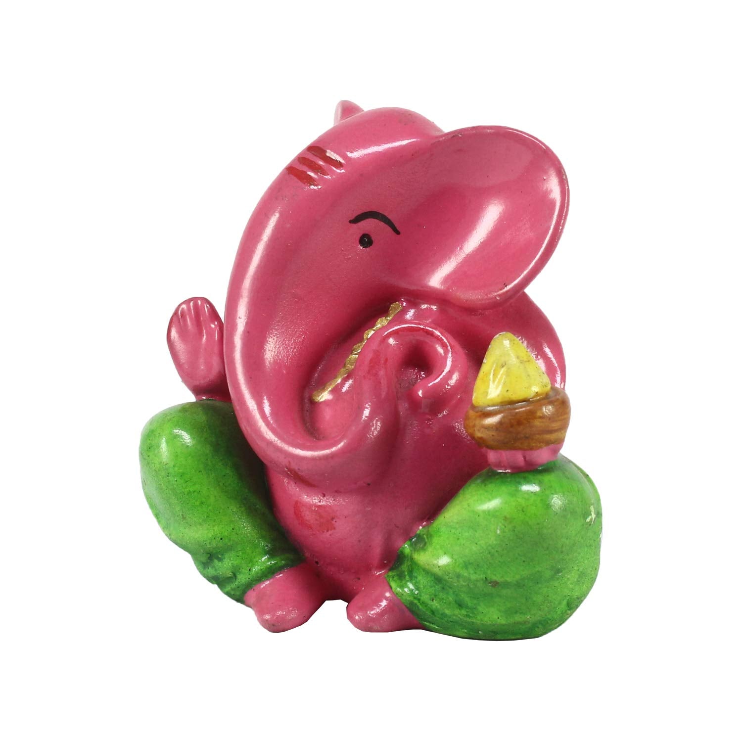Ecraftindia Decorative Lord Ganesha Showpiece (Polyresin, 8 Cm X 9 Cm, Pink And Green, Msggcar503)