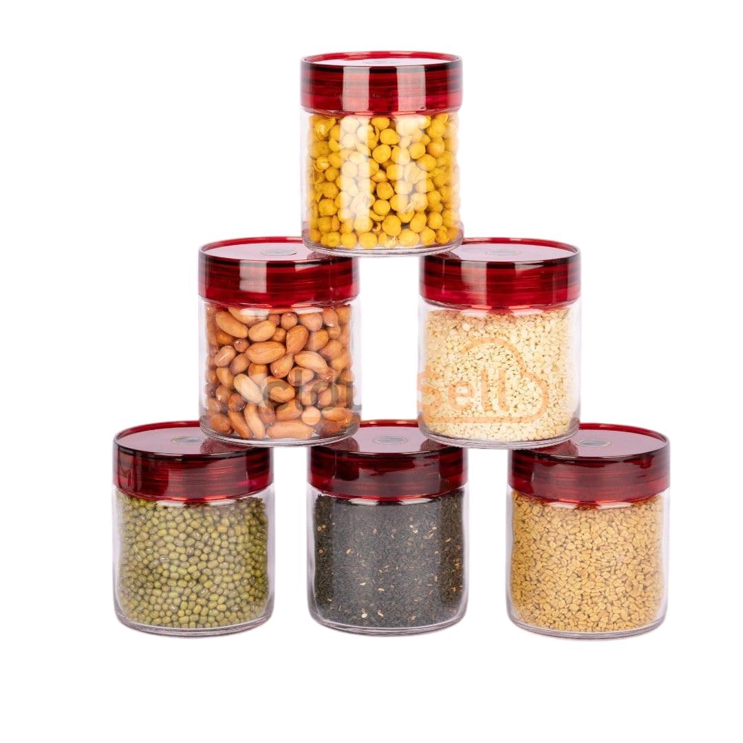 Cynric Kitchen Storage Jar, Airtight Leakproof Bottle For Spices, Dry Fruits, Snacks & Pickles, Set Of 6 (300Ml)