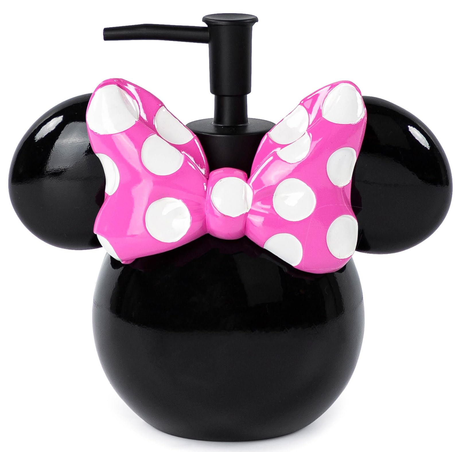 Disney Minnie Mouse Soap Dispenser - Pink & Black Kids Bathroom Accessory - Resin Lotion Pump