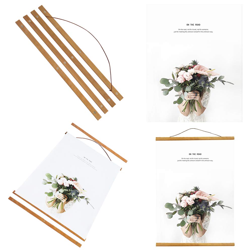 Miaowater 2 Pack Poster Frame 22x34 22x28 22x14 Magnetic Light Wood Wooden Frames Hanger for Photo Picture Art Canvas Print Artwork Wall Hanging Teak Wood 22''