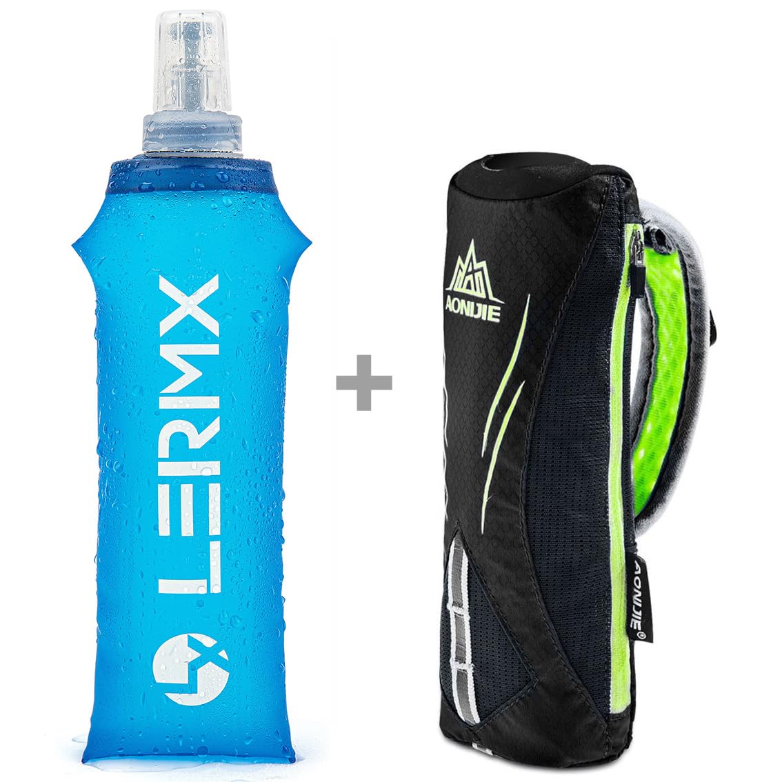Lermx Quick Grip Chill 17 Oz Handheld Soft Flask Water Bottle Hydration Pack (17 Oz Black)