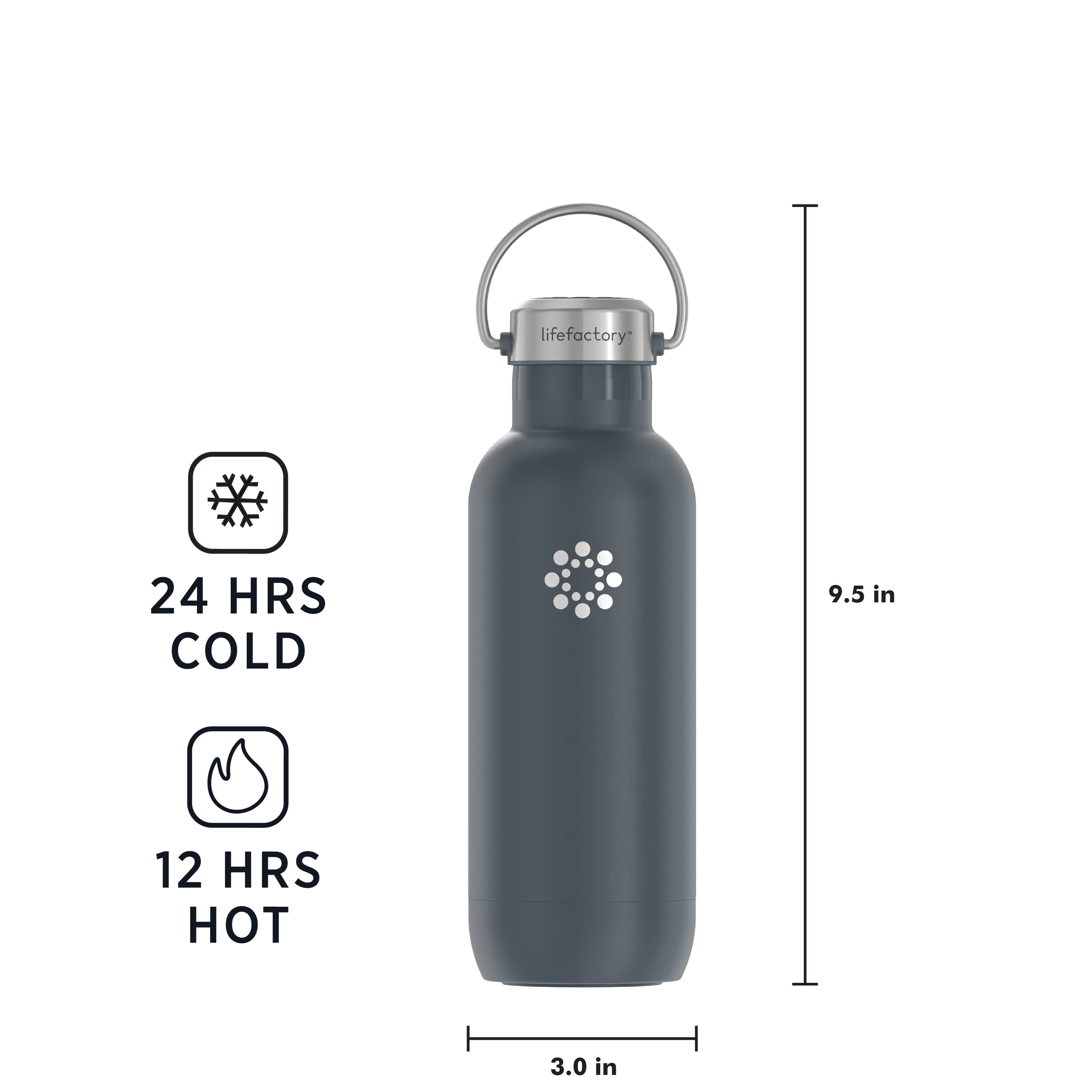LIfeFactory Stainless Steel Vacuum-Insulated Sport Bottle  20 Ounce  Carbon
