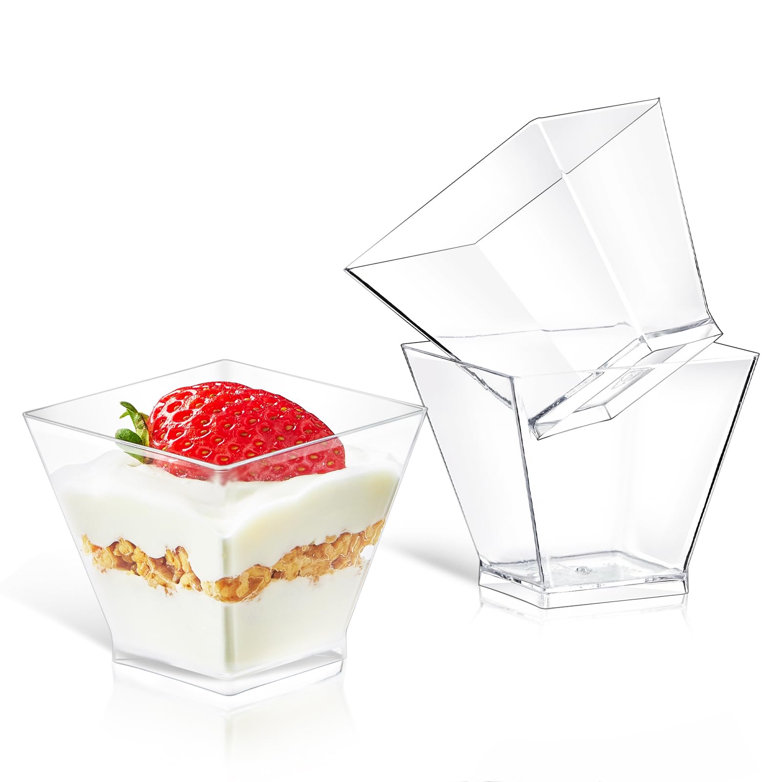 Qeirudu 2 Oz Mini Dessert Cups With Lids And Spoons -100 Pack Plastic Shooter Cups For Desserts Small Square Serving Cups For Pa
