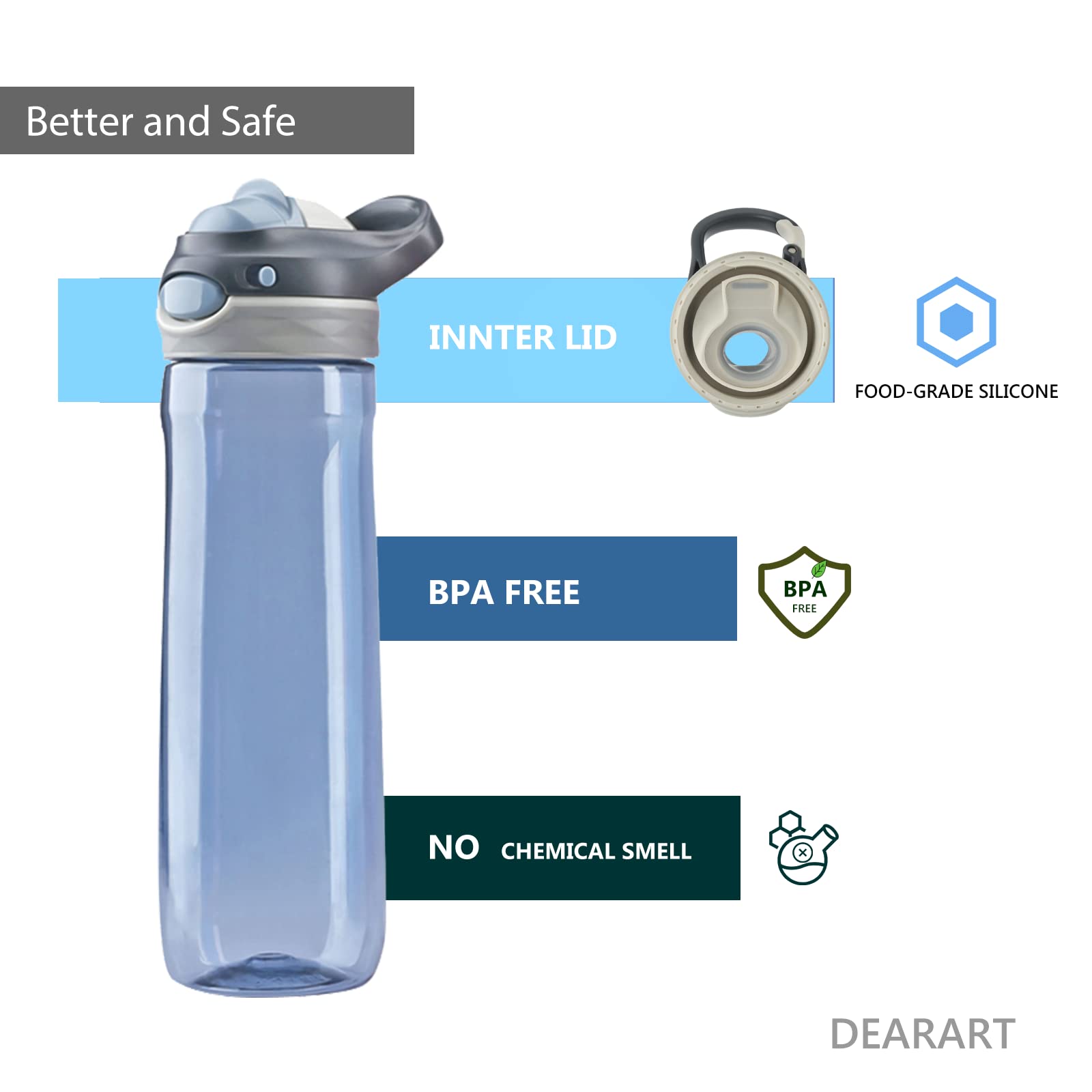 Dearart 2-Pack 26Oz Grey Water Bottle And Pink Water Bottle Without Straw, Autospout Bpa Free Has Handle Easy Carried, Suit Offi