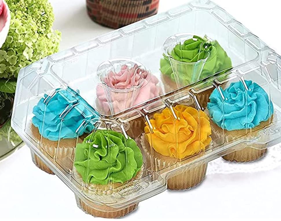 Decony Cupcake Boxes [40 Pc.] Made In Usa- Stylish Clear Plastic Cupcake Containers Displaying & Transporting Cupcake Holders Wi