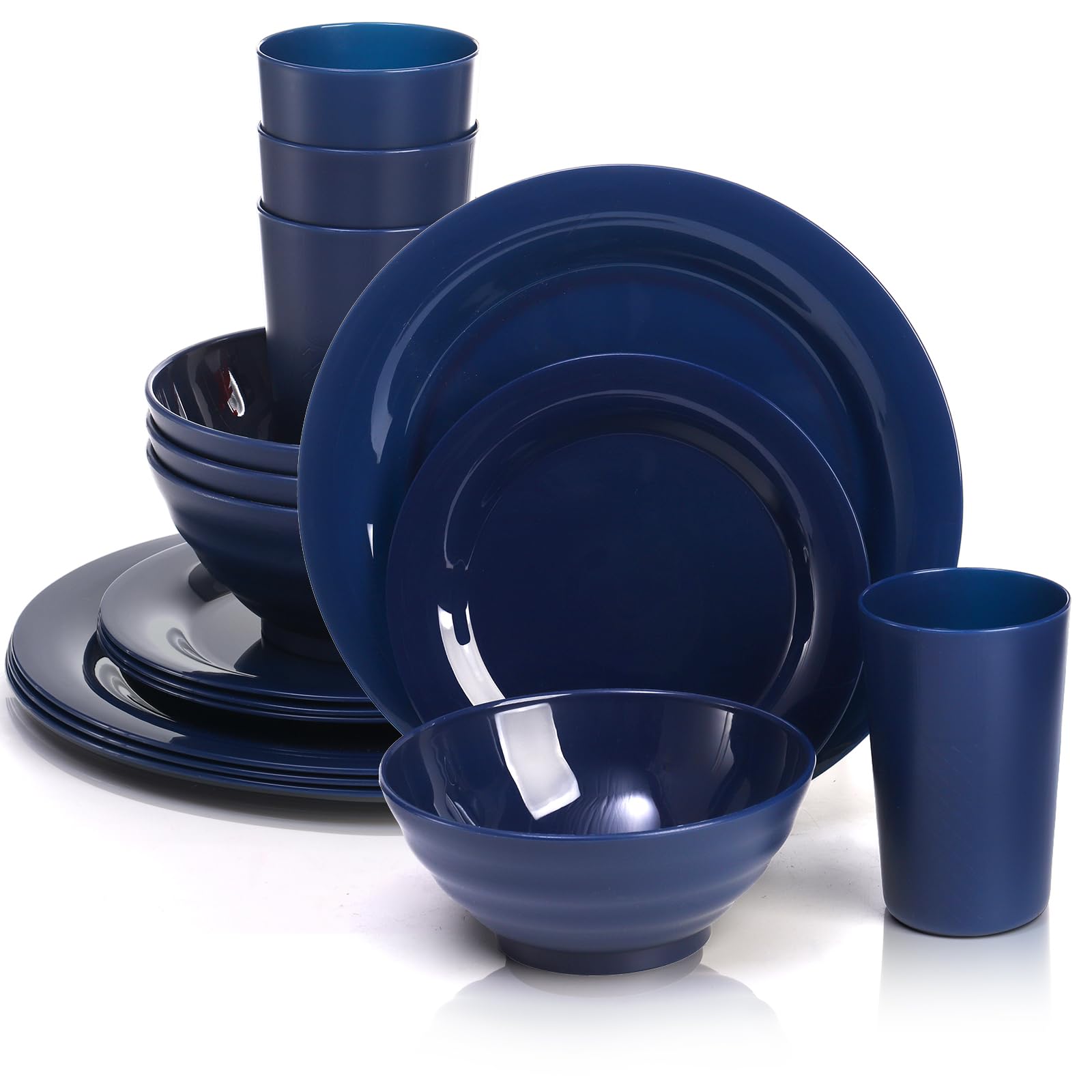 WRINGKIT 16 Pack Dishes Set For 4, Microwave Safe Plates and Bowls Sets, Lightweight Bowls with Plates, Cups, BPA-Free Plastic D