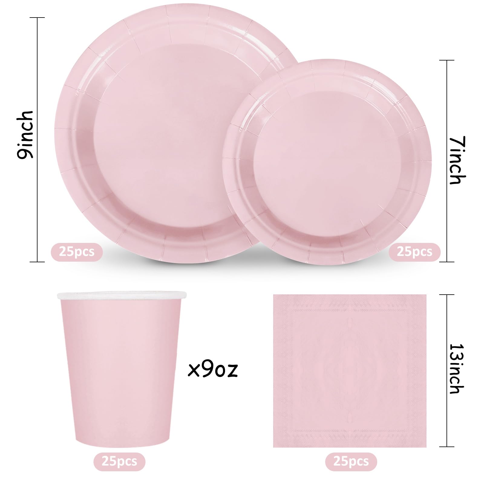 Whaline 100Pcs Valentine'S Day Dusty Pink Tableware Set Disposable Dinnerware Set 50Pcs Paper Plates 25Pcs Napkin 25Pcs Cups For