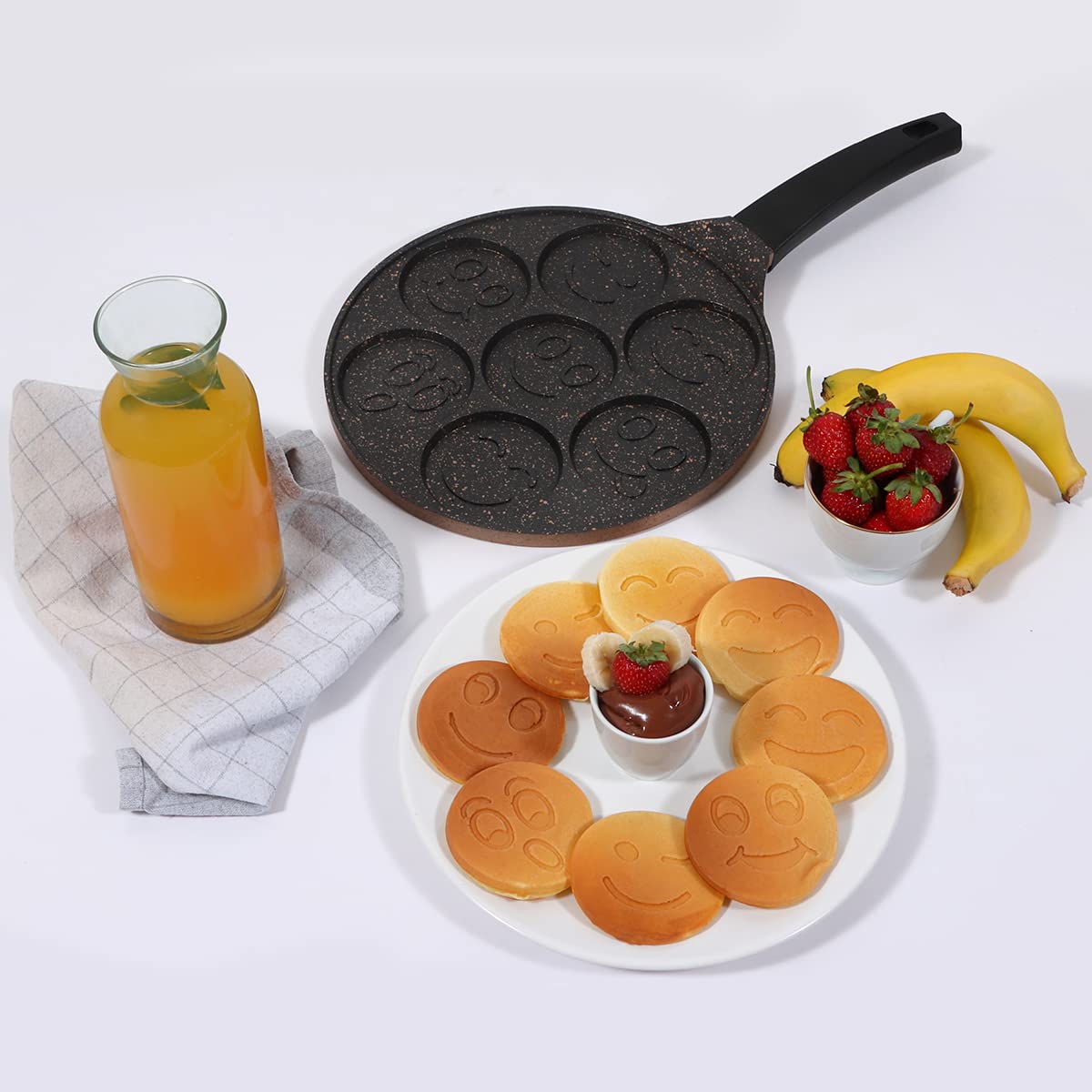 Serenk Fun Cooking Smile Mini Pancakes Maker, Nonstick Bakeware, Always Pan For Frying Eggs, 7 Emoji Faces, Pancake Molds For Ki