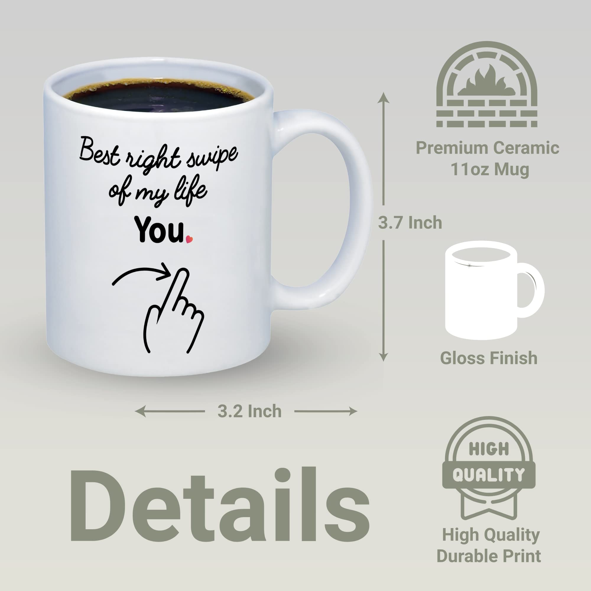 Suchmugs Us Swipe Right Mug, Love At First Swipe Funny Coffee Mug, Valentines Day Gift For Husband, Online Dating Gifts For Him,