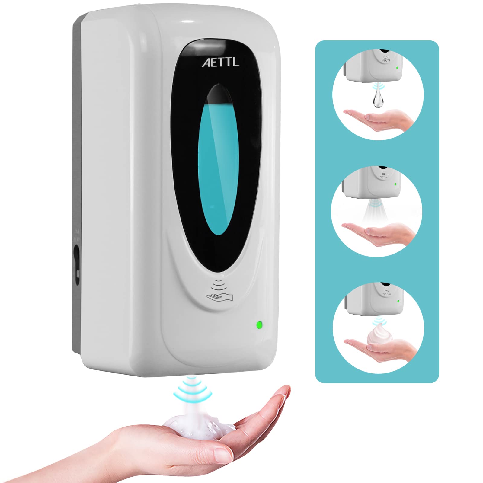 Aettl Touchless Automatic Foaming Hand Soap Dispenser Wall Mount, Motion Sensor Foam Liquid Refill Bottle Sanitizer Dispensing F