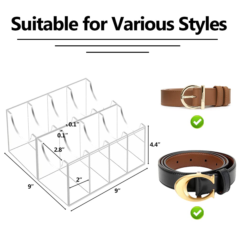 Hlimior Belt Organizer, Acrylic 8 Compartments Belt Container Storage Holder, Acrylic Belt Display Storage Box, Clear Belt Displ
