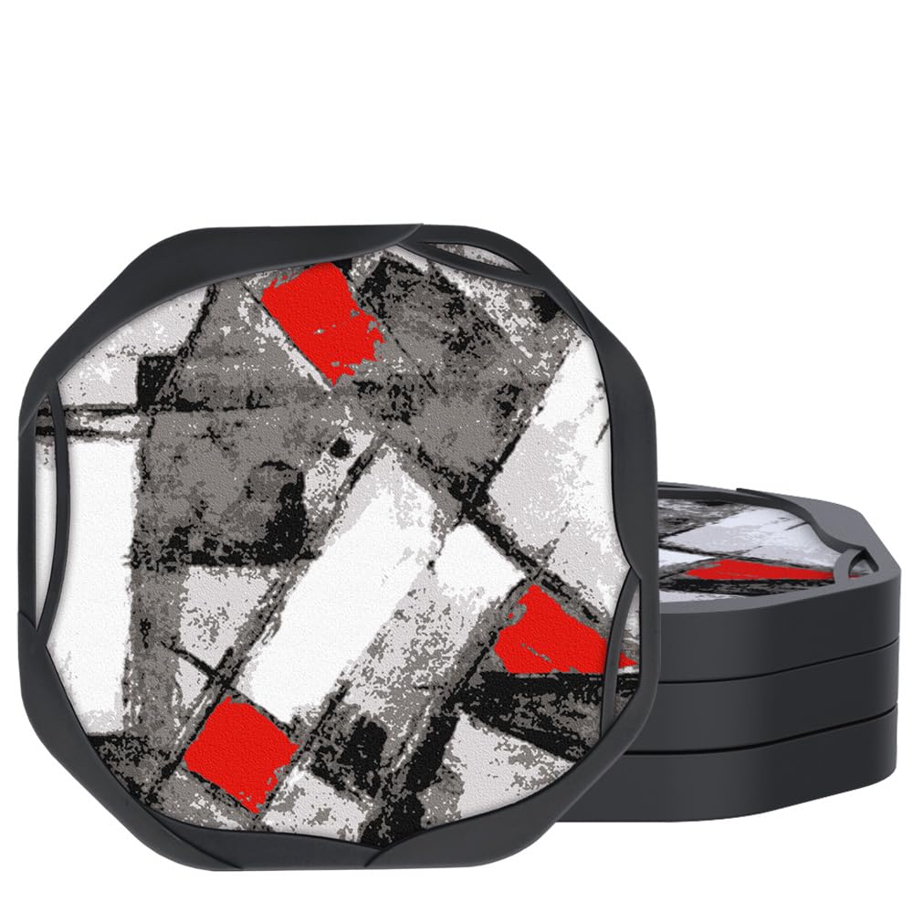 Umirro Cool Modern Absorbent Drink Coasters For Coffee Table, Black And Red, 4'', Set Of 4