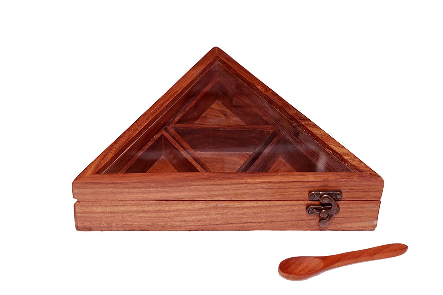 Karaft Wila Wooden Triangle Spice Box For Spice Storage  Wooden Masala Dabba For Kitchen  Masala Dabba With 4 Triangle Contain