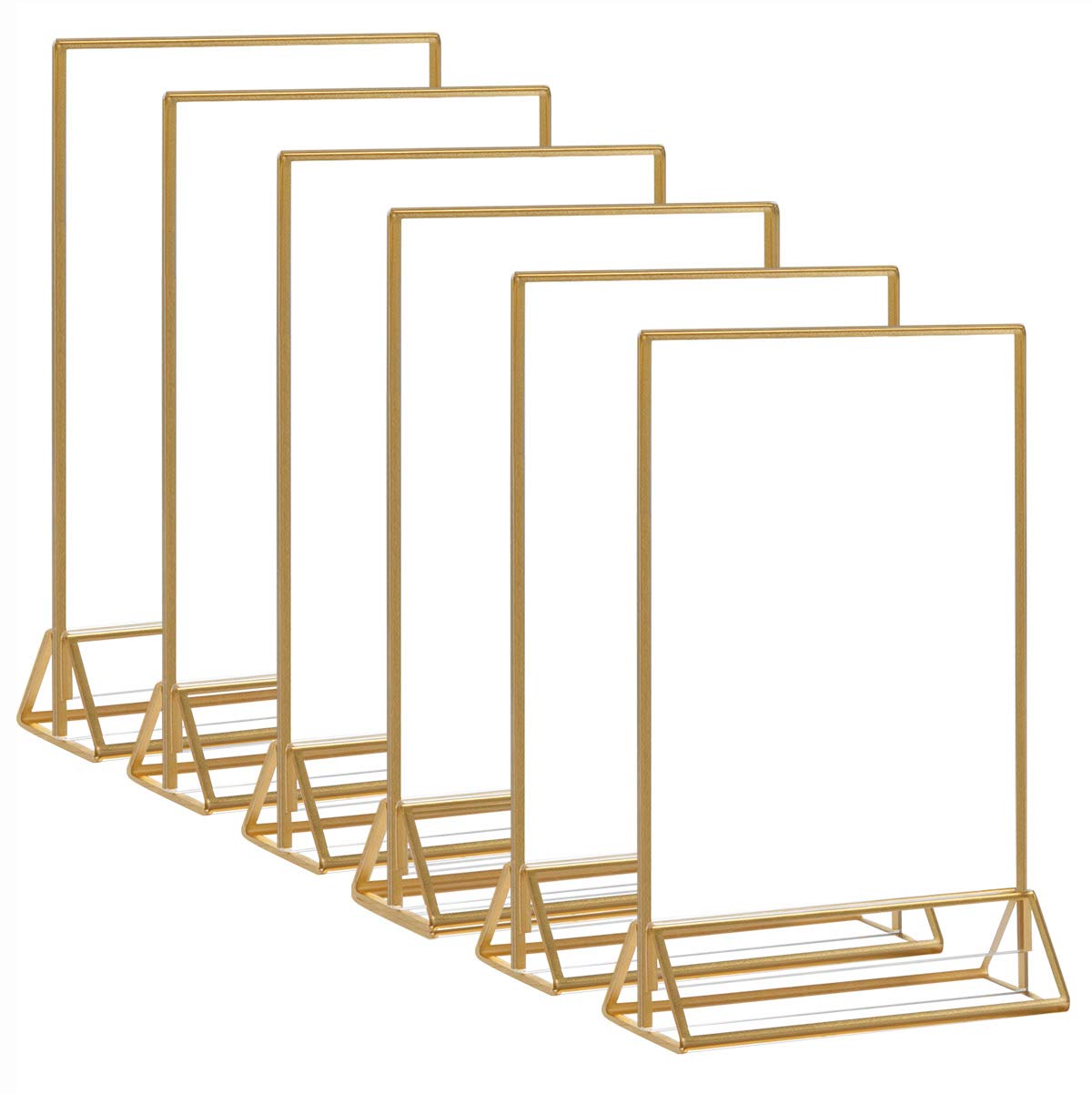 Hiimiei Acrylic Gold Sign Holder, 5X7 Gold Acrylic Picture Frames Clear Double Sided Menu Holder For Wedding Table Number 6 Pack