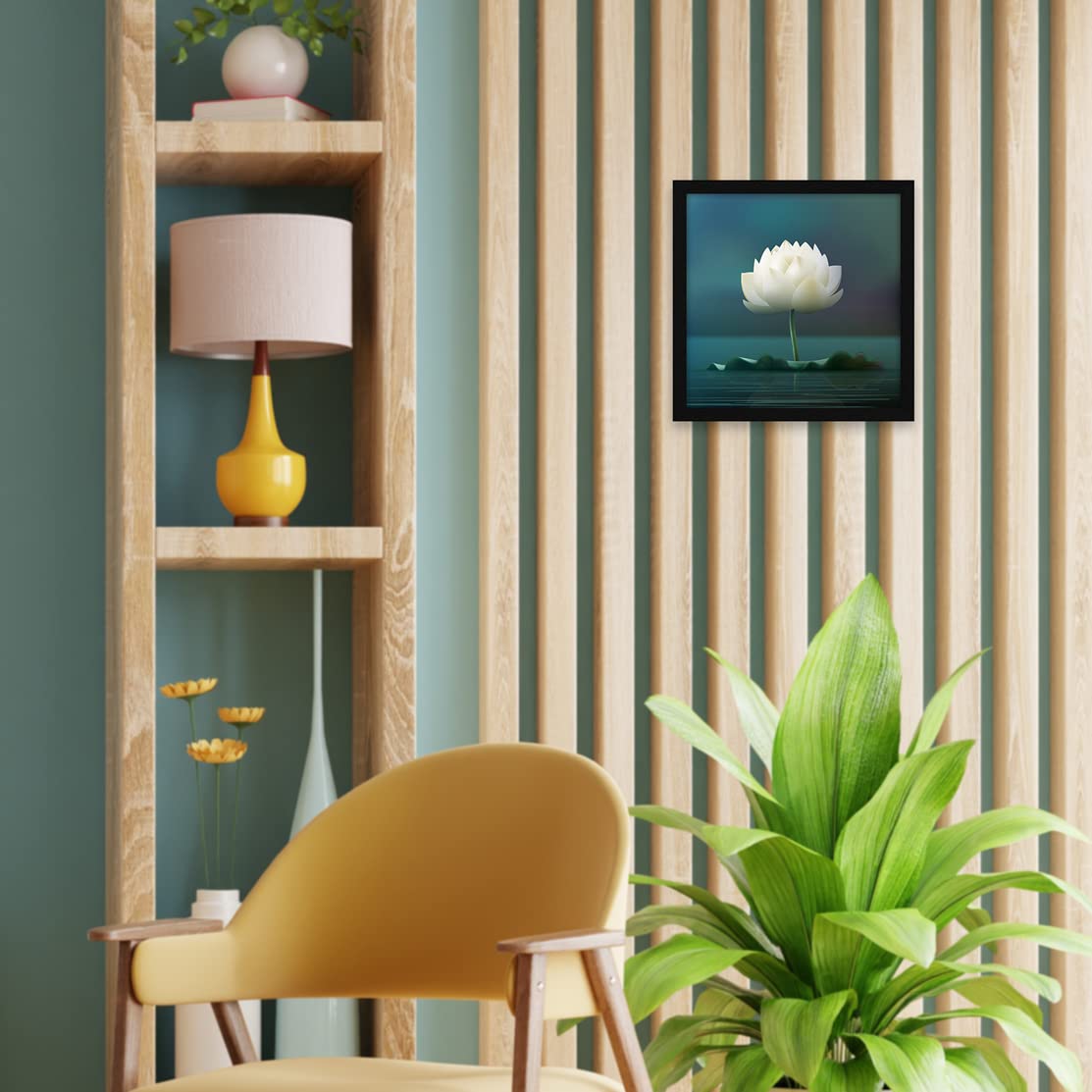 Jitesh Arts White Lotus Painting For Wall Decoration Frame With Glass 13Inch X 13Inch Big Size Vaastu