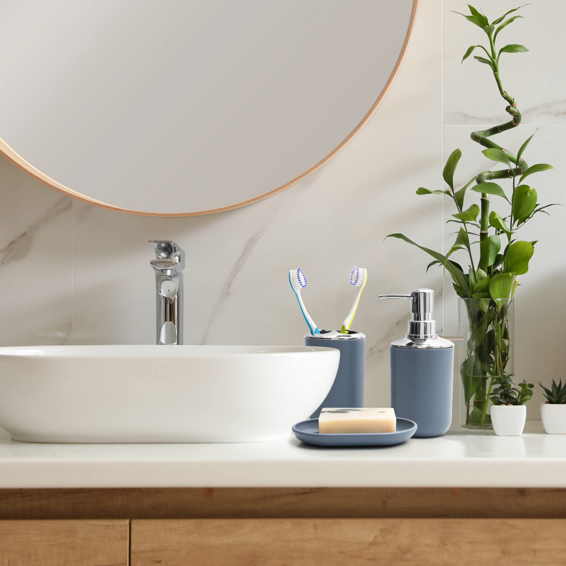 Moss & Stone 6 Pcs Bathroom Accessories Set, Bathroom Decor Sets Includes Soap Dispenser, Toothbrush Holder, Toothbrush Cup, Soa