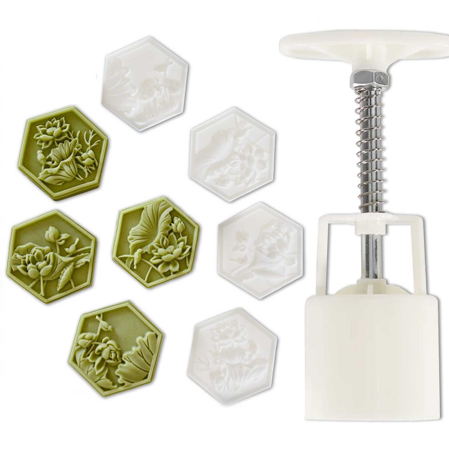 Chinese Flower Moon Cake Press Mold, Hand Pressed Mooncake Dessert Diy, Moon Cake Puff Pastry 1 Mold With 4 Stamps For Various H