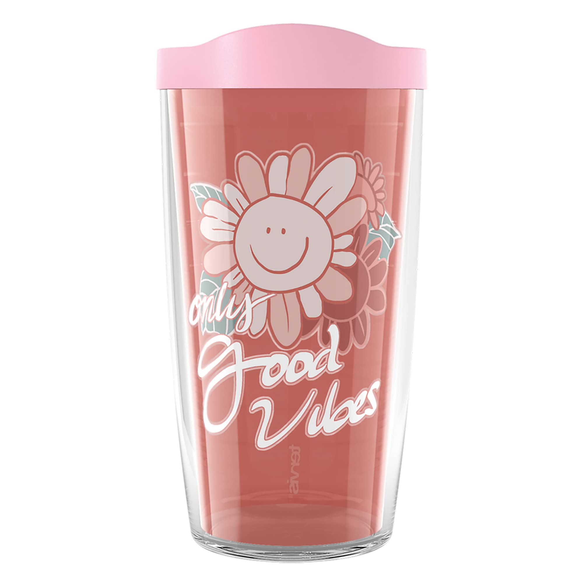 Tervis Only Good Vibes Floral Made In Usa Double Walled Insulated Tumbler Travel Cup Keeps Drinks Cold & Hot, 16Oz, Classic