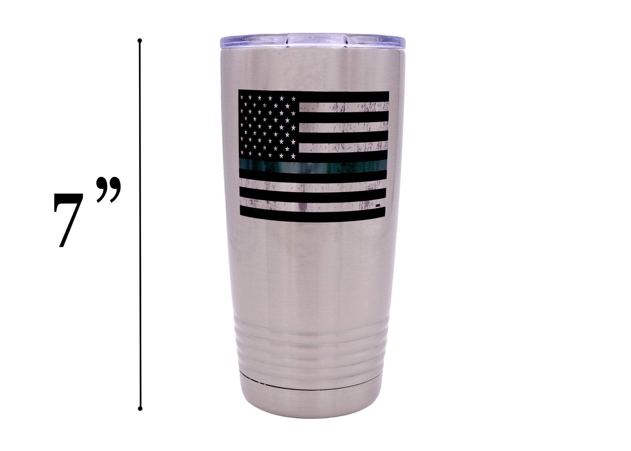 Rogue River Tactical Thin Green Line Flag Large 20 Ounce Stainless Steel Travel Tumbler Mug Cup Military Federal Law Enforcement