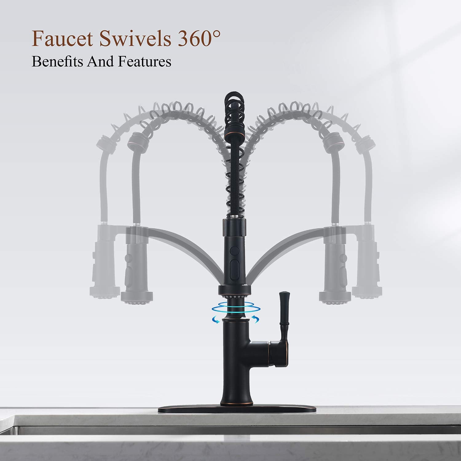 GUUKAR Bronze Kitchen Faucet with Pull Down Sprayer  Oil Rubbed Bronze Single Handle High Arc Commercial Farmhouse Kitchen Sink Faucet with Deck Plate